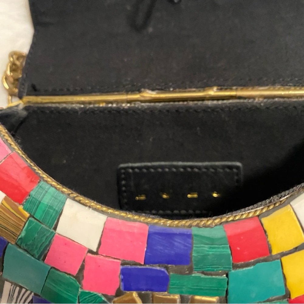 Like New/EUC Lulu Handmade Multicolor Mosaic Stone Metal Clutch/Crossbody Purse - Picture 3 of 11
